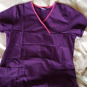 Purple Mock Wrap Scrub Top S